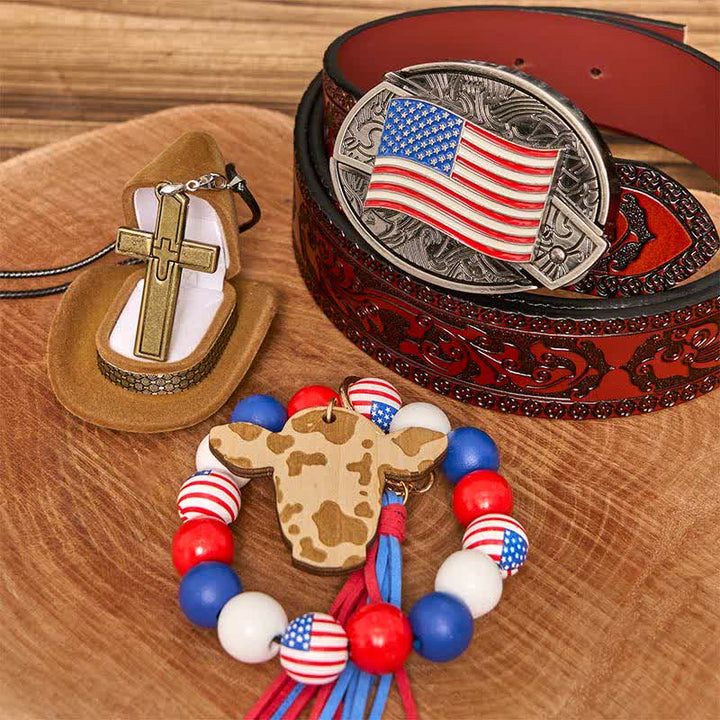 Ensemble de bracelets, colliers et boucles de ceinture avec couteau caché et drapeau américain