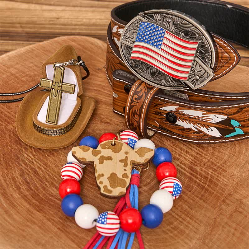 Ensemble de bracelets, colliers et boucles de ceinture avec couteau caché et drapeau américain