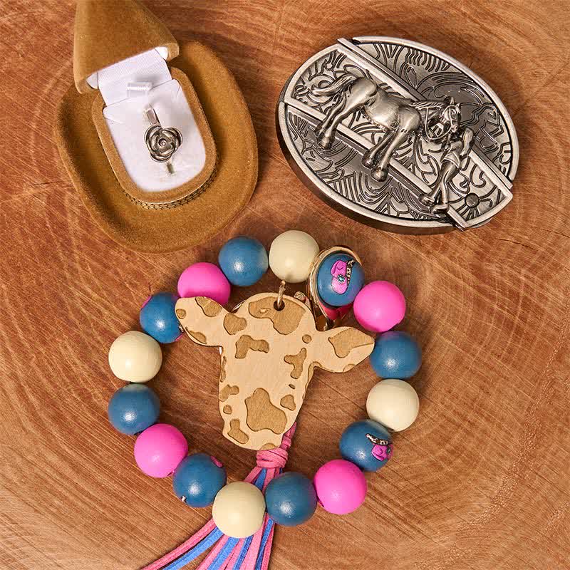 Ensemble de bracelets en perles de bois avec boucle de ceinture et couteau caché pour cowgirl