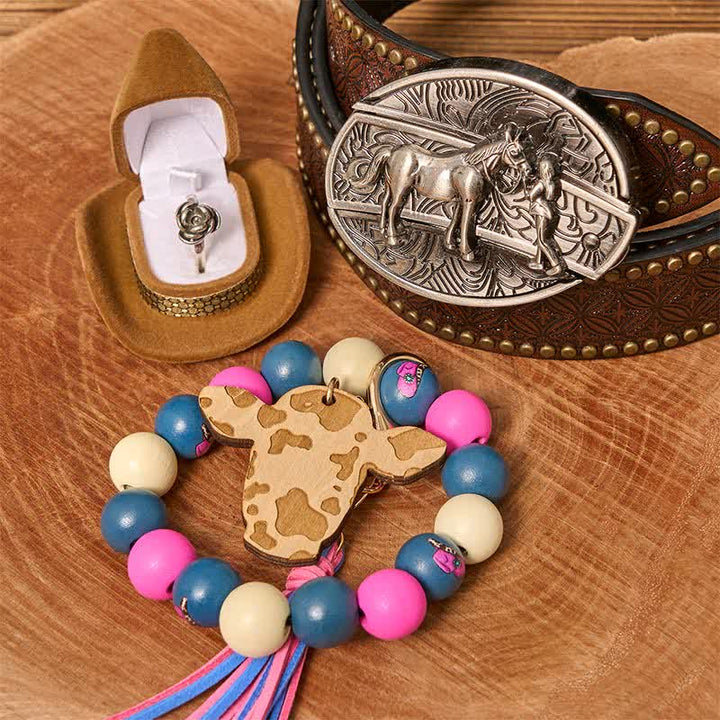 Ensemble de bracelets en perles de bois avec boucle de ceinture et couteau caché pour cowgirl