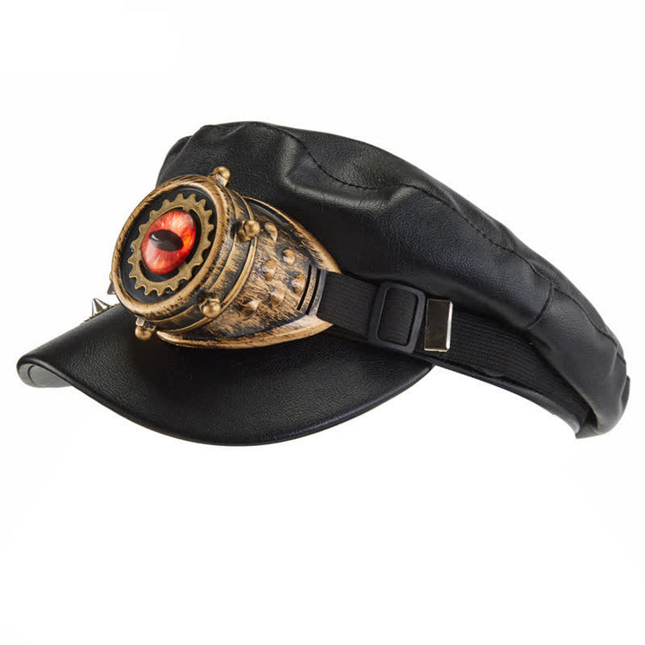 Béret en cuir noir Steampunk Gear Goggler