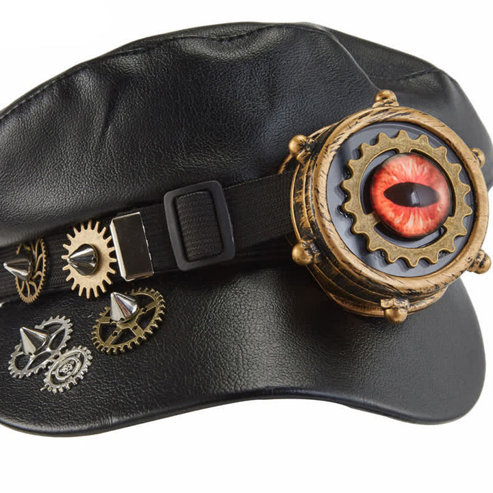 Béret en cuir noir Steampunk Gear Goggler