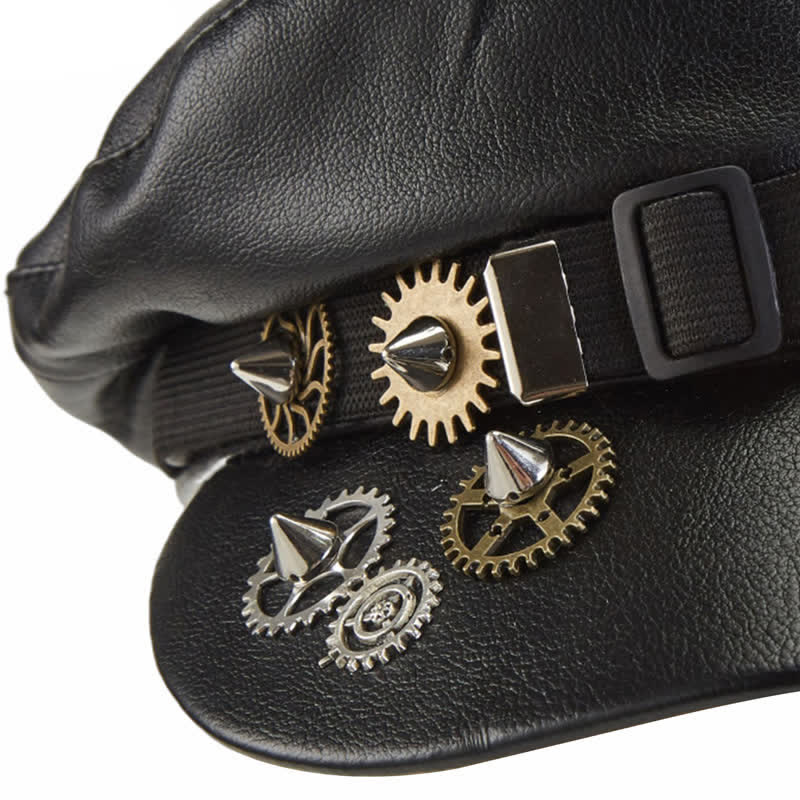 Béret en cuir noir Steampunk Gear Goggler