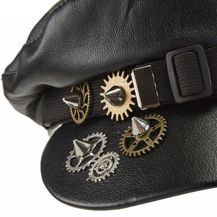 Béret en cuir noir Steampunk Gear Goggler