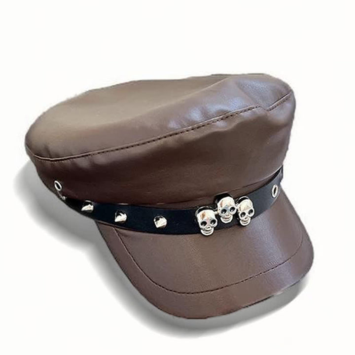 Béret unisexe en cuir clouté avec tête de mort de style foncé