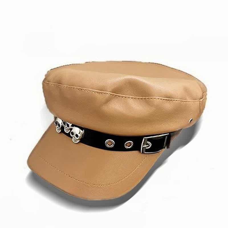 Béret unisexe en cuir clouté avec tête de mort de style foncé