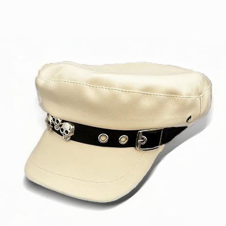 Béret unisexe en cuir clouté avec tête de mort de style foncé