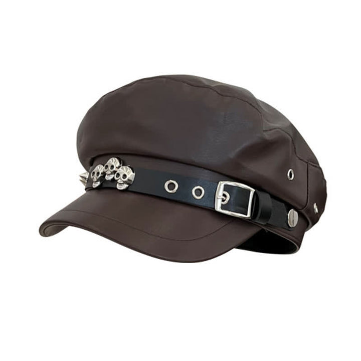 Béret unisexe en cuir clouté avec tête de mort de style foncé