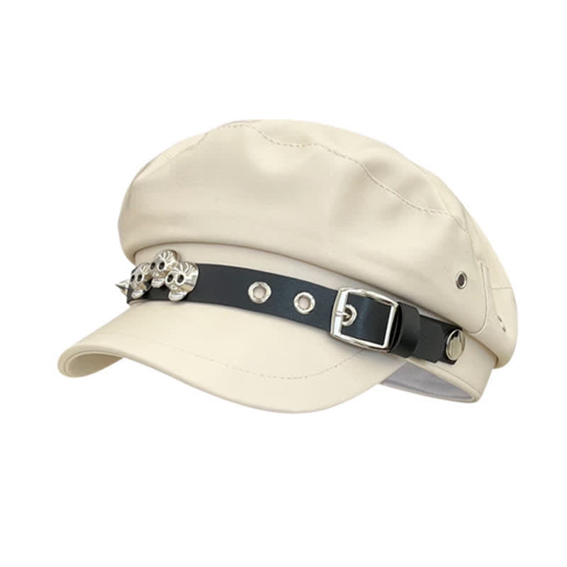 Béret unisexe en cuir clouté avec tête de mort de style foncé