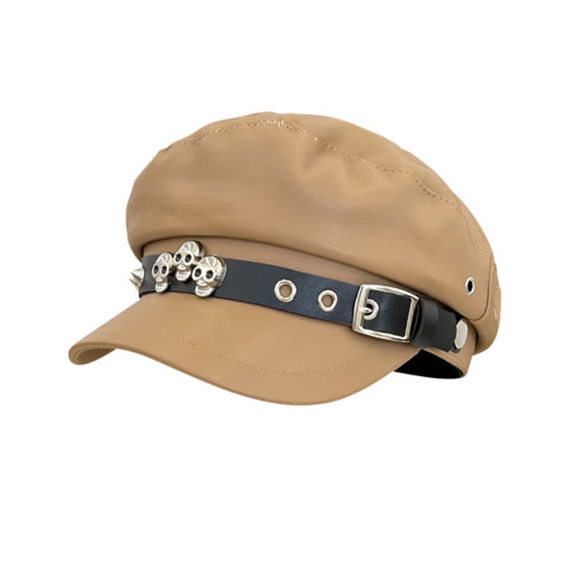 Béret unisexe en cuir clouté avec tête de mort de style foncé