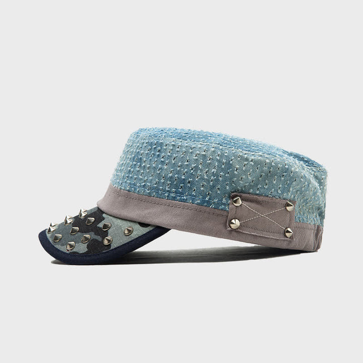 Béret en coton bleu à rivets en forme de pointe