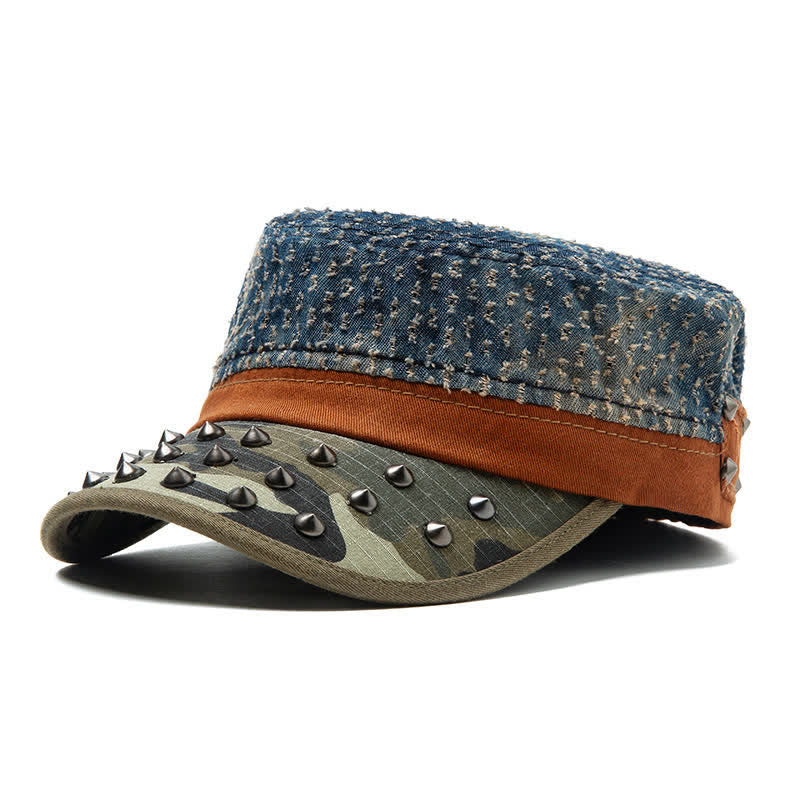Béret en coton bleu à rivets en forme de pointe