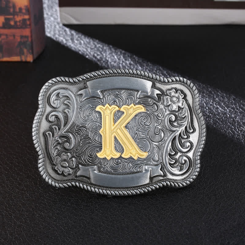 Ceinture en cuir à boucle carrée rétro pour homme avec initiales - K - Sans ceinture - image 13