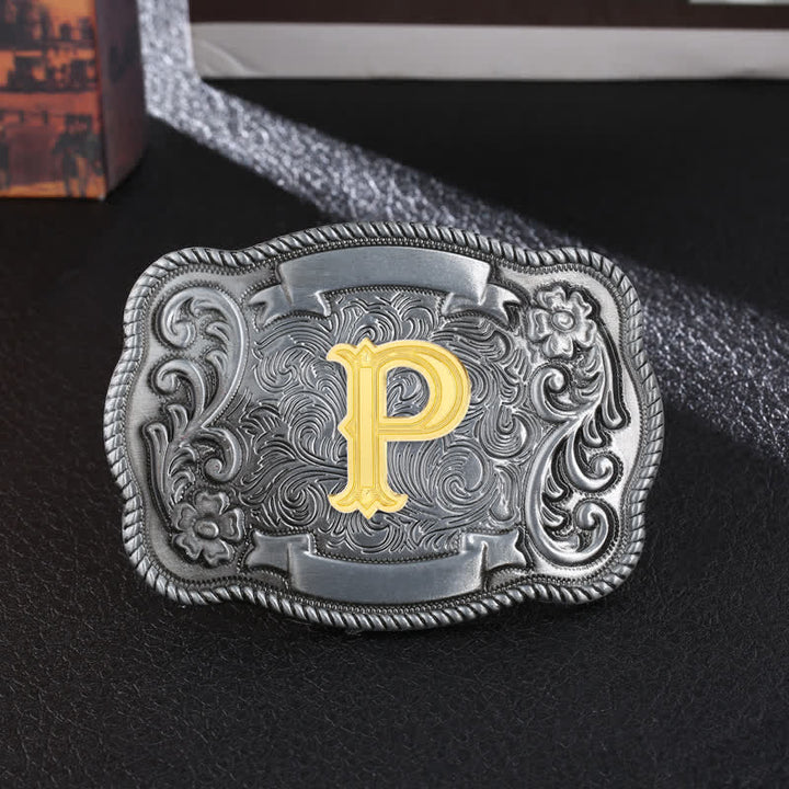 Ceinture en cuir à boucle carrée rétro pour homme avec initiales - P - Sans ceinture - image 18