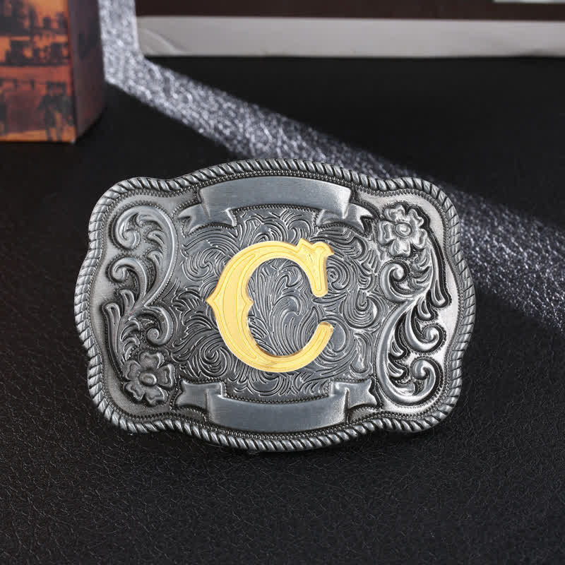 Ceinture en cuir à boucle carrée rétro pour homme avec initiales - C - Sans ceinture - image 5