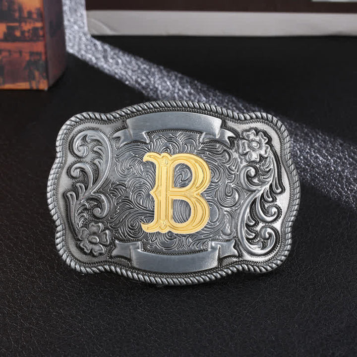 Ceinture en cuir à boucle carrée rétro pour homme avec initiales - B - Sans ceinture - image 4