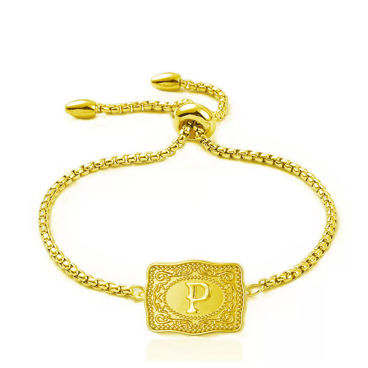 Bracelet mini lettre initiale en relief plaqué or 18 carats - P - image 15