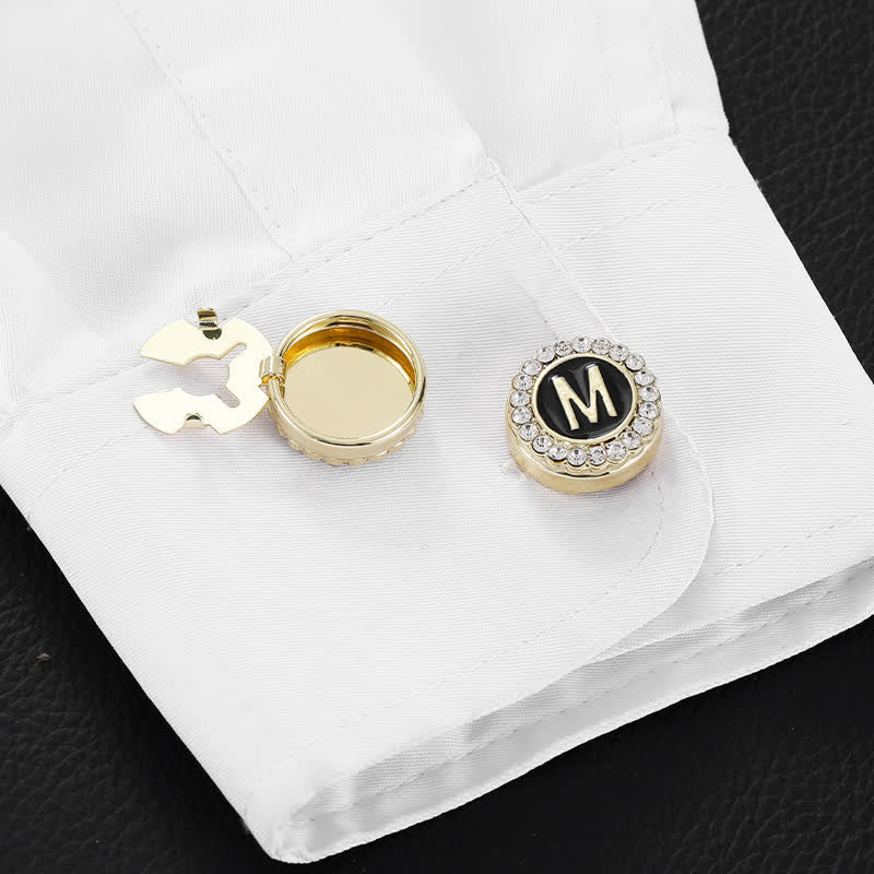 1 paire de couvre-boutons de chemise à pression avec initiales noires et dorées