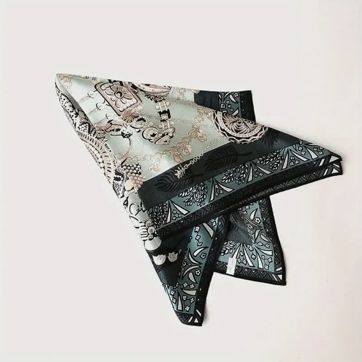 Foulard en soie fin et long style vintage pour homme, motif verdure