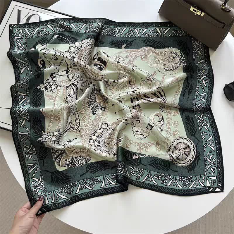 Foulard en soie fin et long style vintage pour homme, motif verdure