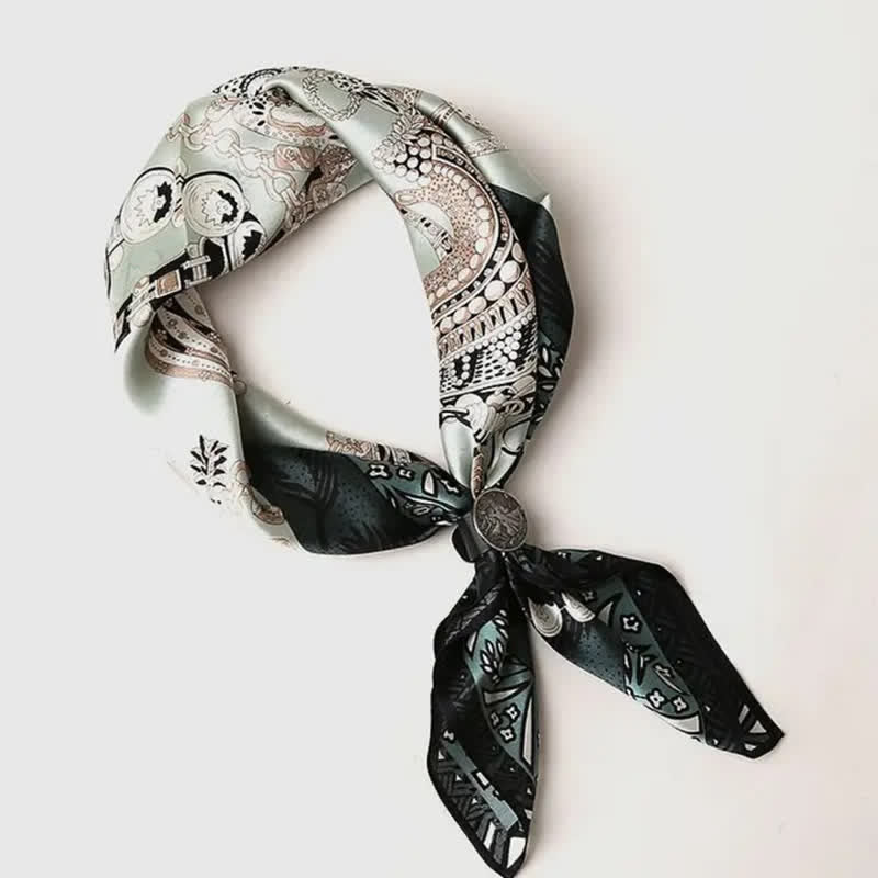 Foulard en soie fin et long style vintage pour homme, motif verdure