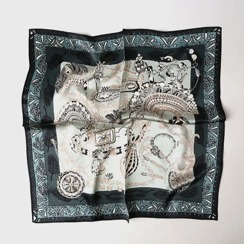 Foulard en soie fin et long style vintage pour homme, motif verdure