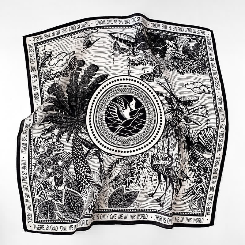 Cravate carrée en soie de mûrier à imprimé forêt tropicale pour homme - Noir - image 8