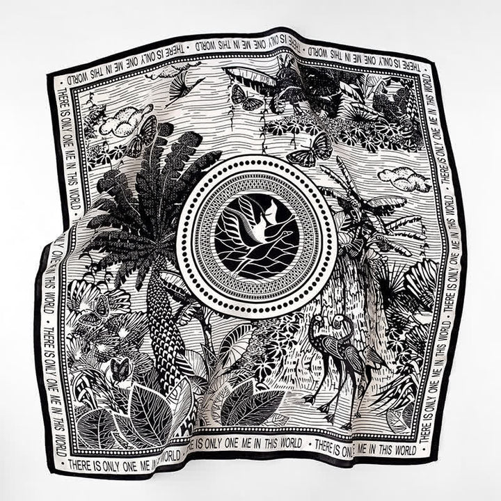 Cravate carrée en soie de mûrier à imprimé forêt tropicale pour homme - Noir - image 8