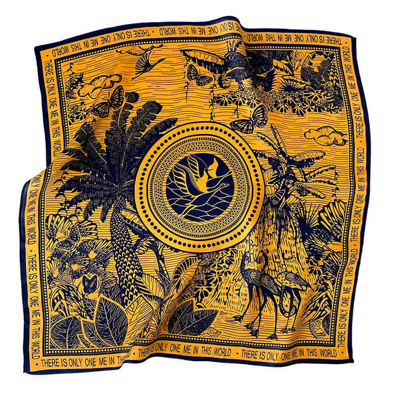 Cravate carrée en soie de mûrier à imprimé forêt tropicale pour homme - Jaune - image 1