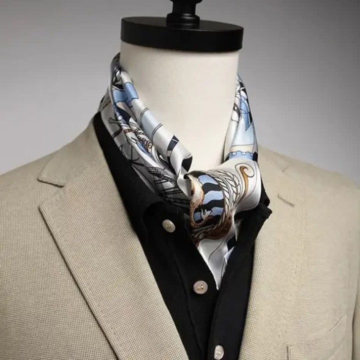Cravate carrée en soie de luxe à motif nautique pour homme