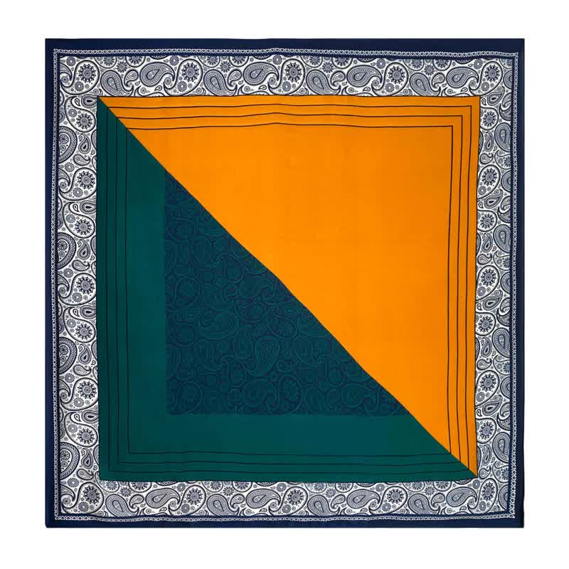 Écharpe carrée élégante en soie imitation cachemire assortie pour homme - Vert et jaune - image 7