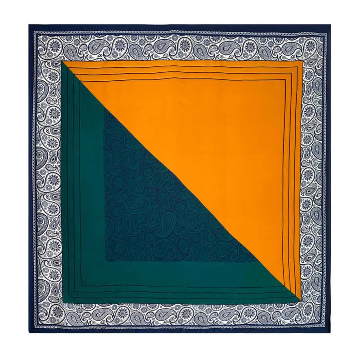 Écharpe carrée élégante en soie imitation cachemire assortie pour homme - Vert et jaune - image 7