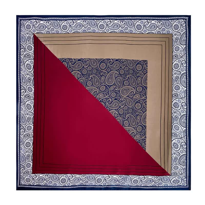 Écharpe carrée élégante en soie imitation cachemire assortie pour homme - Bordeaux et bleu marine - image 1