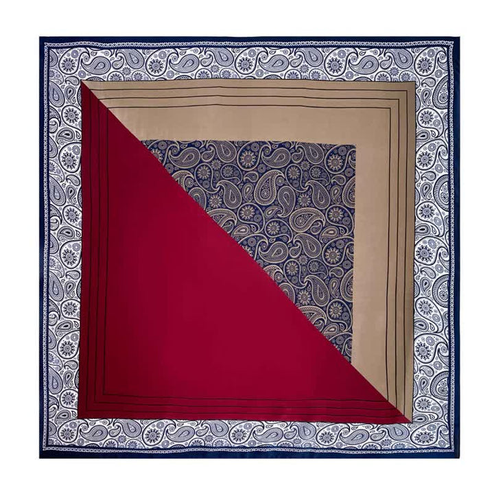 Écharpe carrée élégante en soie imitation cachemire assortie pour homme - Bordeaux et bleu marine - image 1