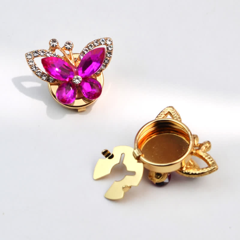 1 paire de couvre-boutons de chemise à clipser en forme de papillon en cristal et strass