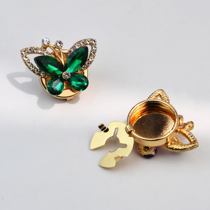 1 paire de couvre-boutons de chemise à clipser en forme de papillon en cristal et strass