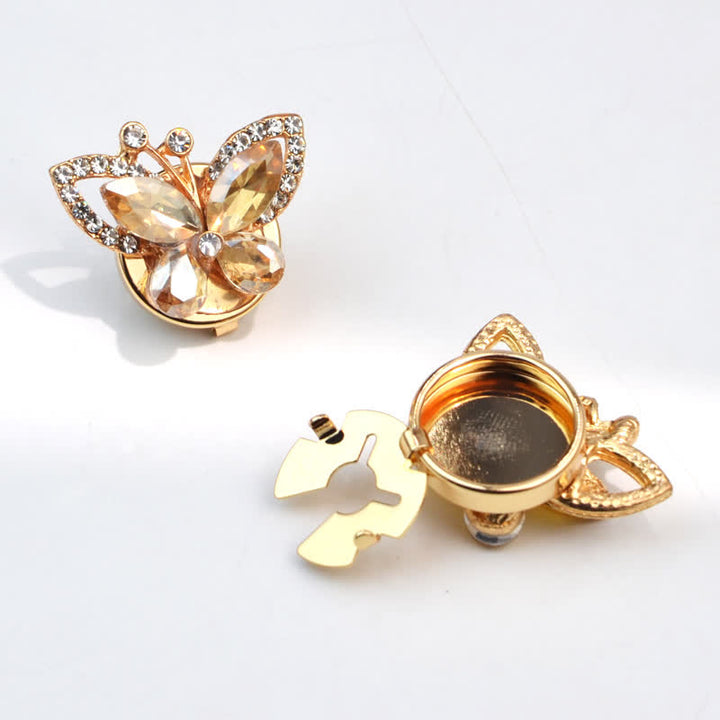 1 paire de couvre-boutons de chemise à clipser en forme de papillon en cristal et strass