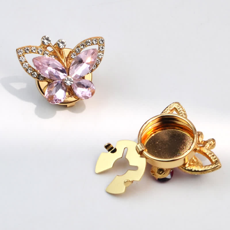 1 paire de couvre-boutons de chemise à clipser en forme de papillon en cristal et strass