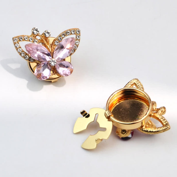 1 paire de couvre-boutons de chemise à clipser en forme de papillon en cristal et strass