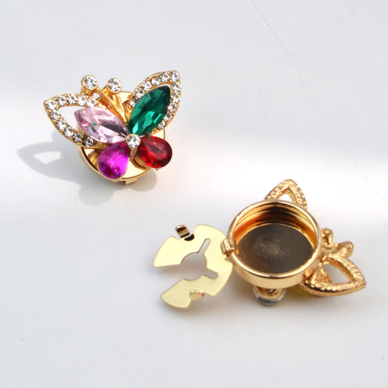1 paire de couvre-boutons de chemise à clipser en forme de papillon en cristal et strass