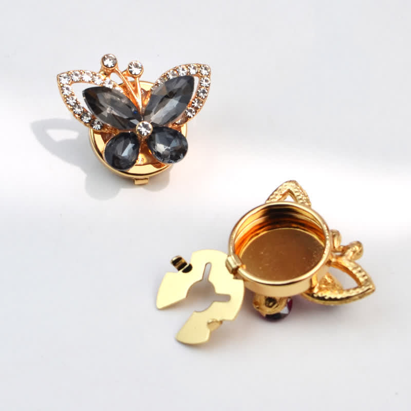 1 paire de couvre-boutons de chemise à clipser en forme de papillon en cristal et strass - Gris foncé - image 11