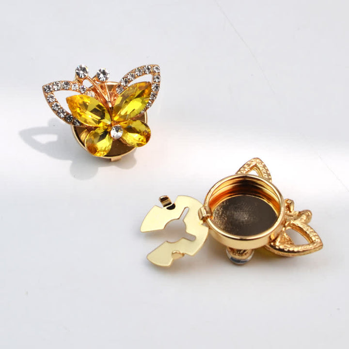 1 paire de couvre-boutons de chemise à clipser en forme de papillon en cristal et strass