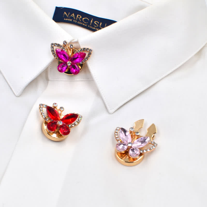 1 paire de couvre-boutons de chemise à clipser en forme de papillon en cristal et strass - image 0
