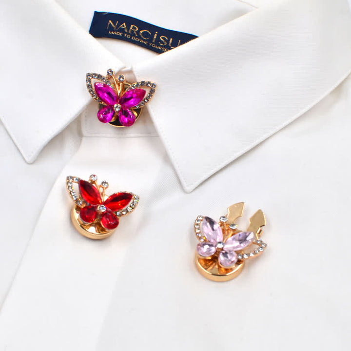 1 paire de couvre-boutons de chemise à clipser en forme de papillon en cristal et strass