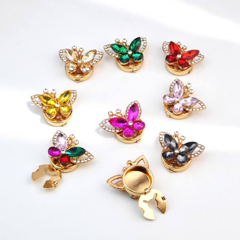 1 paire de couvre-boutons de chemise à clipser en forme de papillon en cristal et strass