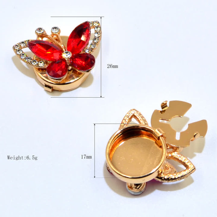 1 paire de couvre-boutons de chemise à clipser en forme de papillon en cristal et strass