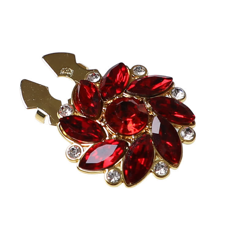 1 paire de couvre-boutons de chemise à clipser en strass et fleurs en cristal - Rouge - image 8