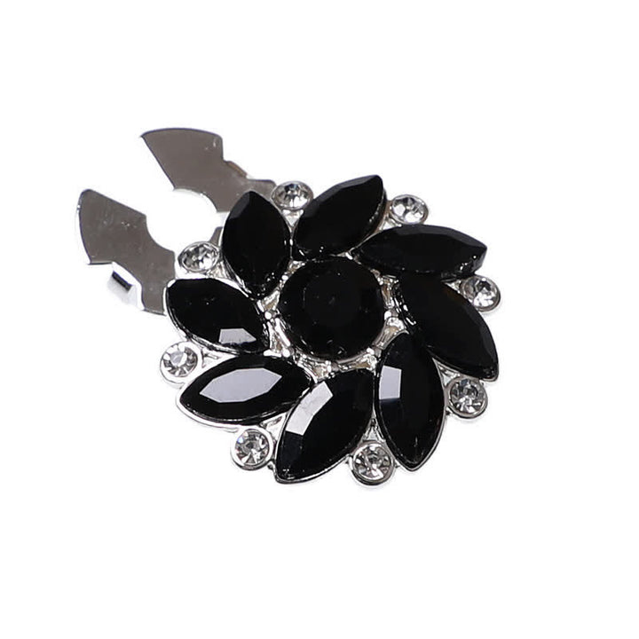 1 paire de couvre-boutons de chemise à clipser en strass et fleurs en cristal - Noir - image 3