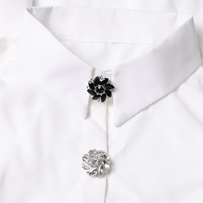 1 paire de couvre-boutons de chemise à clipser en strass et fleurs en cristal