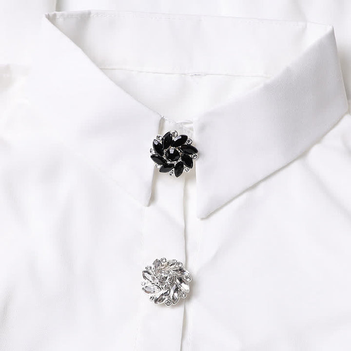 1 paire de couvre-boutons de chemise à clipser en strass et fleurs en cristal